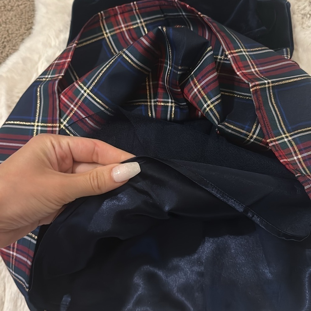 Toddler Girl Plaid Velour Christmas Dress - Picture 6 of 8